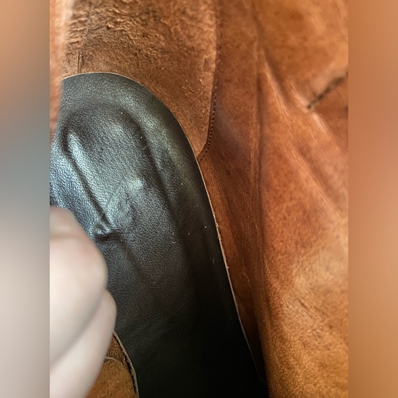 Suede & Leather Color block Stacked Heel Booties Brown Sz 8 $295 - Picture 13 of 15